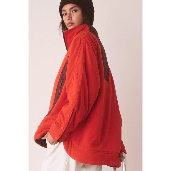 NWT Free People Climber Fleece Pullover Jacket HALF ZIP $148 X-SMALL Red Motif - Picture 3 of 7